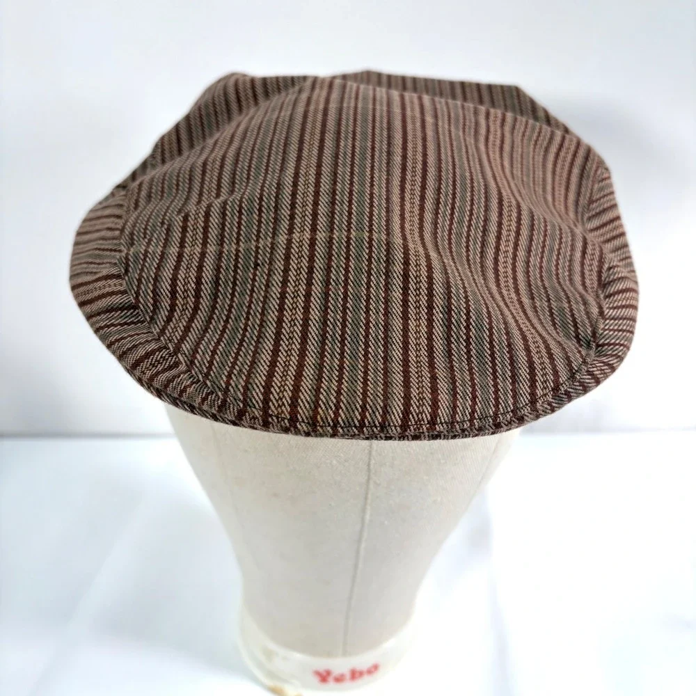 Old Navy Flat Cap Brown Striped Newsboy Ivy Driving Hat L/XL Surplus Co